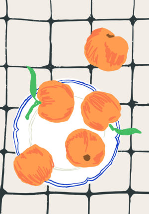 Arte de Frutas Minimalista sobre Baldosa a Cuadros