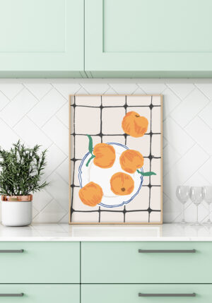 Arte de Frutas Minimalista sobre Baldosa a Cuadros