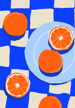 Naranjas Vibrantes sobre Fondo Azul