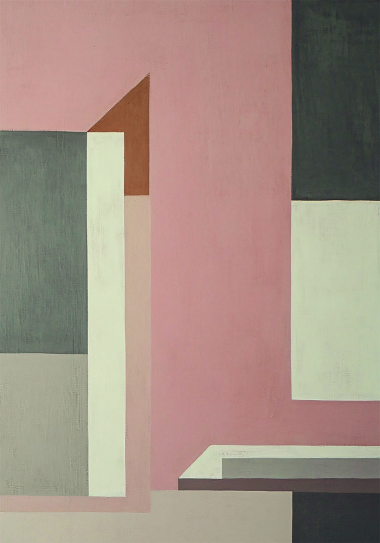 Pintura Geométrica Abstracta en Tonos Rosados