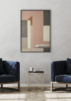 Pintura Geométrica Abstracta en Tonos Rosados