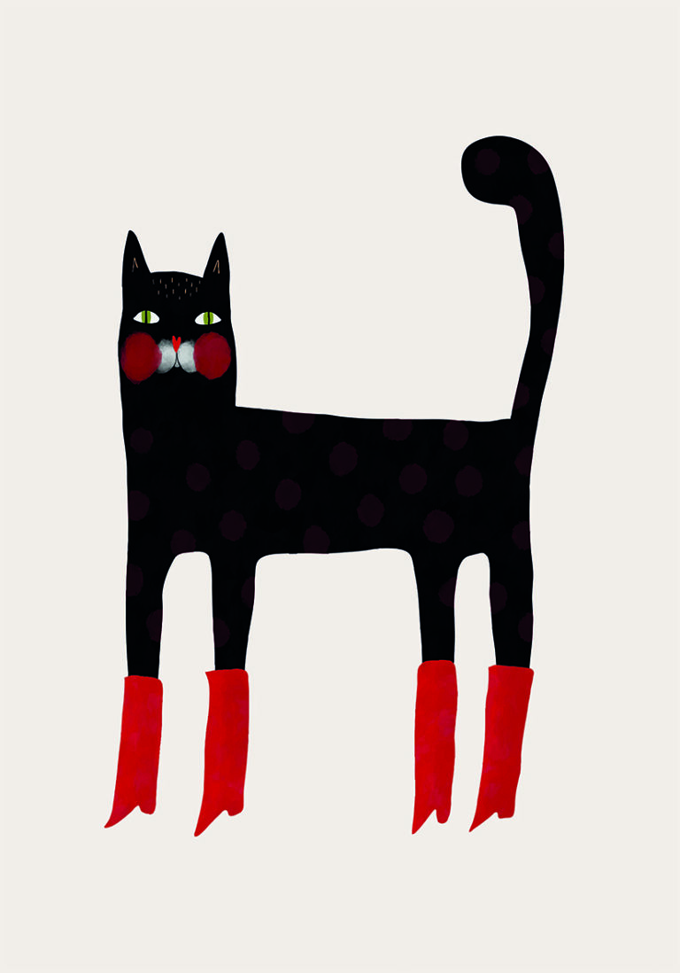 Gato Negro Ilustrado con Botas Rojas