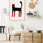 Gato Negro Ilustrado con Botas Rojas