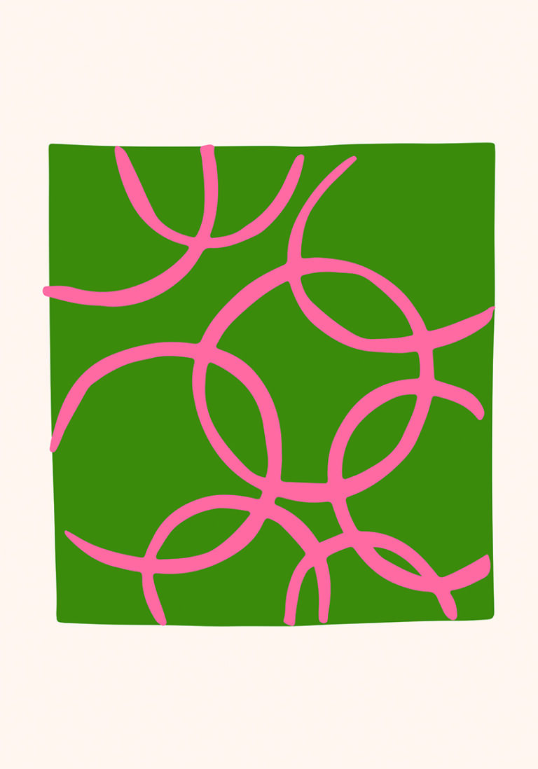 Diseño Abstracto Moderno en Verde y Rosa