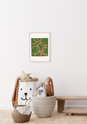 Diseño Abstracto Moderno en Verde y Rosa