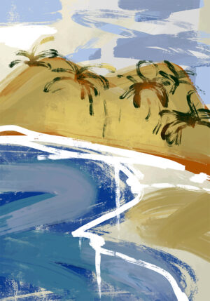 Paisaje Costero Abstracto con Palmeras