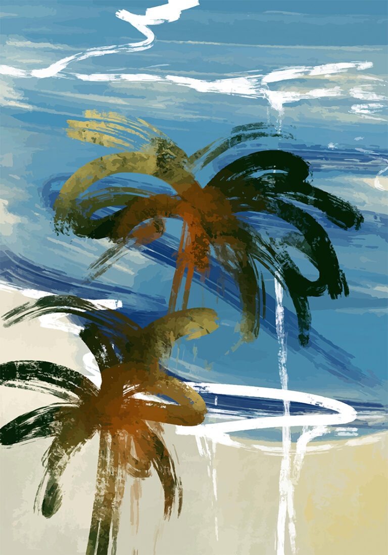 Escena de Playa Abstracta con Palmeras