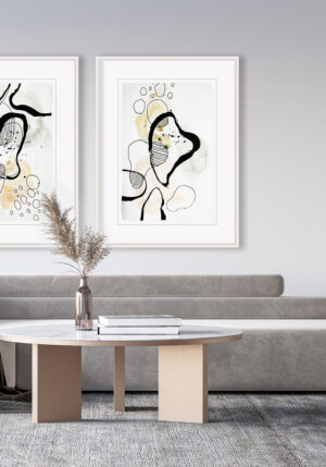 Cuadros para salón moderno en tonos neutros y estilo nórdico refinado.