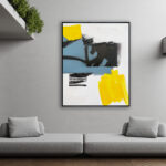 Abstracción Dinámica en Amarillo y Azul para Interiores Modernos