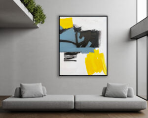 Abstracción Dinámica en Amarillo y Azul para Interiores Modernos