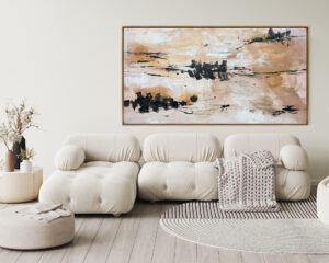 Abstracción Minimalista en Tonos Neutros con Trazos Oscuros para Espacios Cálidos