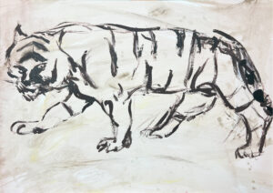 Esbozo Felino Poderoso: Tigre en Trazo Expresivo Blanco y Negro