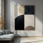 Geometría Abstracta en Tonos Neutros y Oscuros para Interiores Modernos