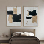 Abstracción Geométrica en Tonos Neutros y Oscuros para Dormitorios Modernos