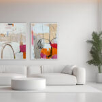 Abstracción Expresiva con Tonos Vibrantes para Interiores Dinámicos