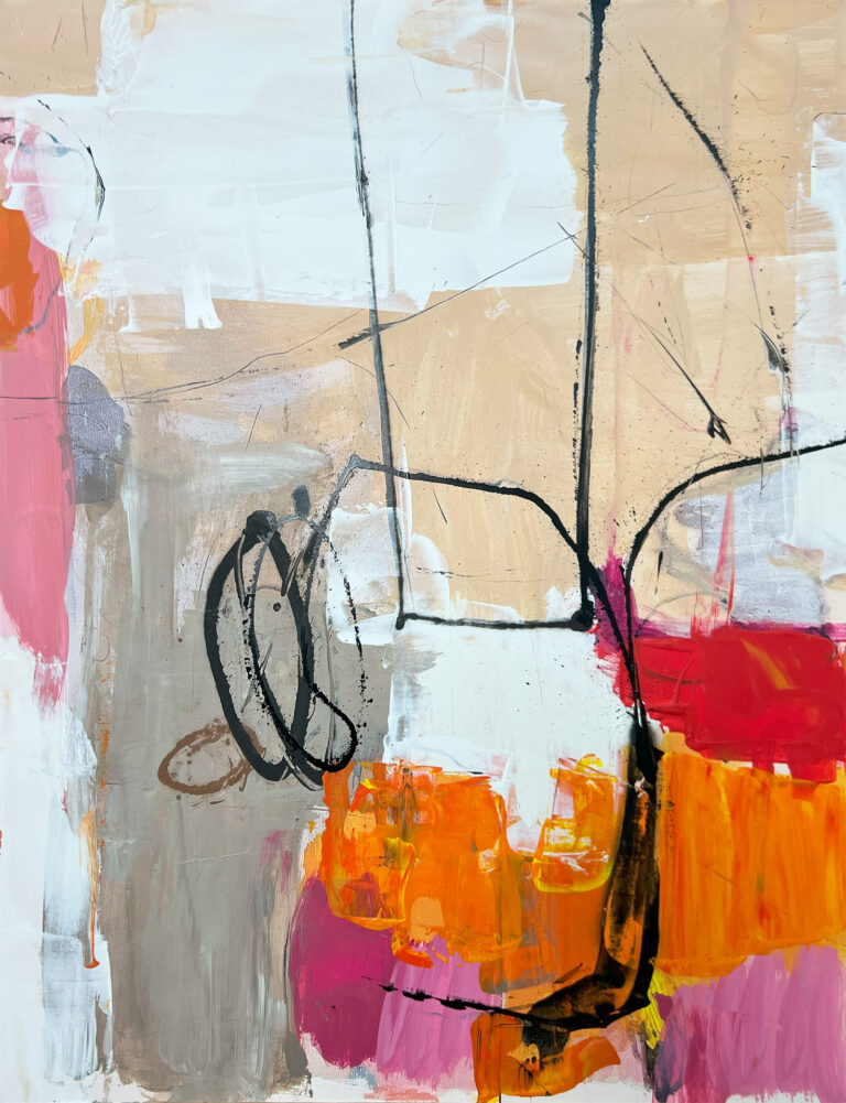 Abstracción Gestual con Paleta Cálida: Líneas Negras sobre Fondo Texturado