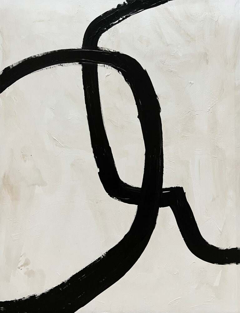 Arte abstracto moderno líneas negras orgánicas fondo blanco texturizado | Cuadro minimalista contemporáneo