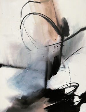 Cuadro abstracto contemporáneo en tonos oscuros y lineas expresivas