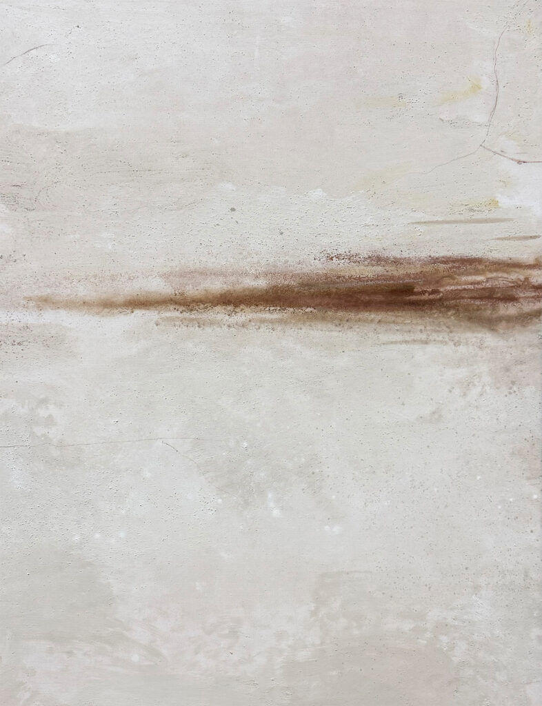 Cuadro abstracto minimalista con línea horizontal en tonos tierra