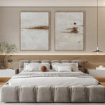 Cuadro abstracto horizontal en dormitorio contemporáneo