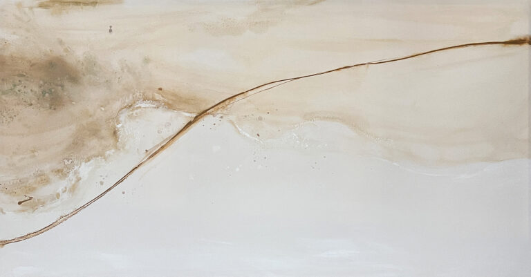 Cuadro abstracto horizontal con línea orgánica y tonos suaves