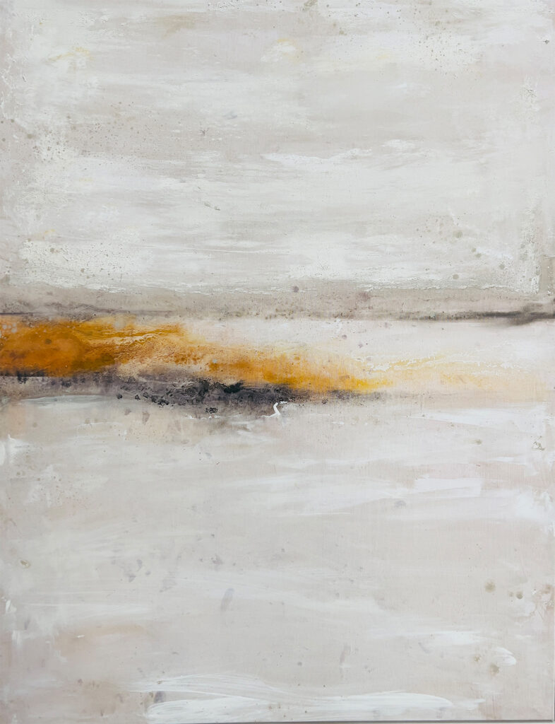 Cuadro abstracto moderno con línea horizontal y tonos cálidos