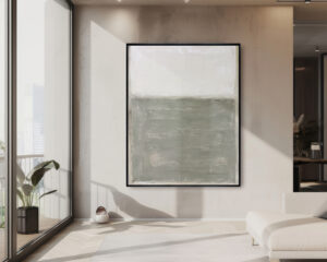 Salón moderno con cuadro abstracto minimalista de gran formato