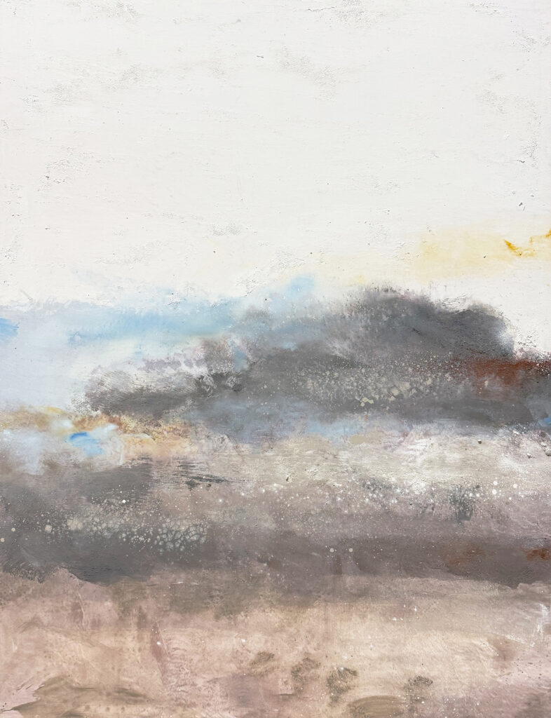 Cuadro abstracto inspirado en paisaje en tonos tierra