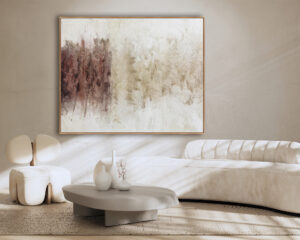 Dormitorio moderno con cuadro abstracto en tonos suaves