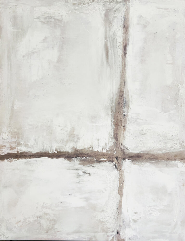 Cuadro abstracto texturizado con composición geométrica en tonos claros