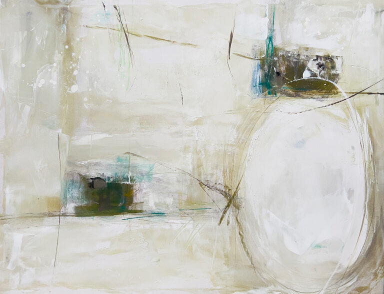 Cuadro abstracto texturizado con composición geométrica en tonos claros