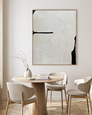 Ambiente Lienzo escultórico blanco con relieve triangular y contornos negros
