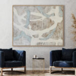 Ambiente Lienzo abstracto con formas orgánicas ramificadas en blanco y azul