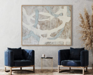 Ambiente Lienzo abstracto con formas orgánicas ramificadas en blanco y azul