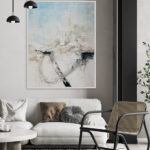 Ambiente Lienzo abstracto en azul y blanco con textura atmosférica