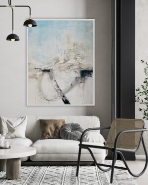 Ambiente Lienzo abstracto en azul y blanco con textura atmosférica