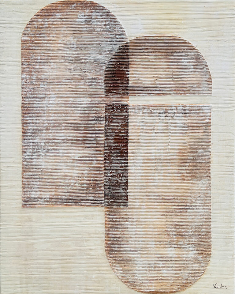 Lienzo abstracto con formas de arco en tonos ocre