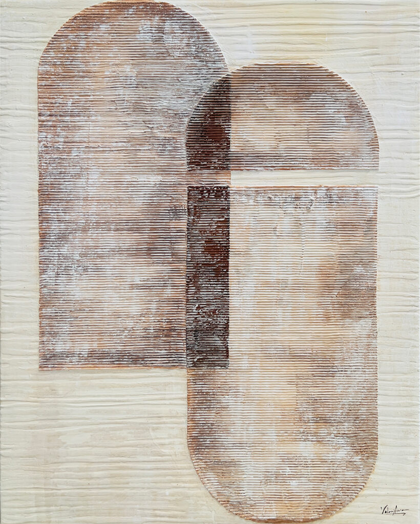 Lienzo abstracto con formas de arco en tonos ocre