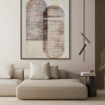 Ambiente Lienzo abstracto con formas de arco en tonos ocre