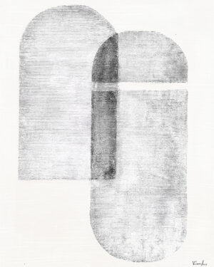 Lienzo abstracto con formas de arco en blanco roto