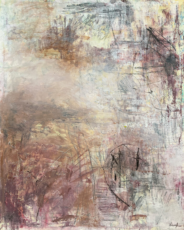 Lienzo abstracto atmosférico en tonos tierra y granate