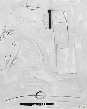 Lienzo abstracto minimalista con trazo vertical en negro