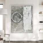 Ambiente Lienzo abstracto con círculo y rectángulo en relieve blanco