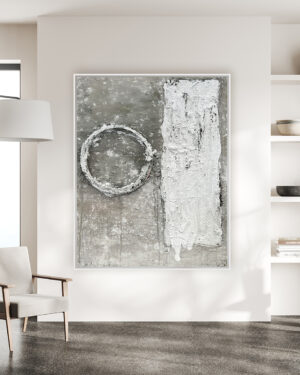 Ambiente Lienzo abstracto con círculo y rectángulo en relieve blanco