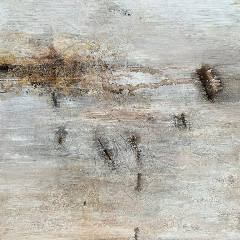 Obra abstracta en técnica mixta que evoca un paisaje nevado